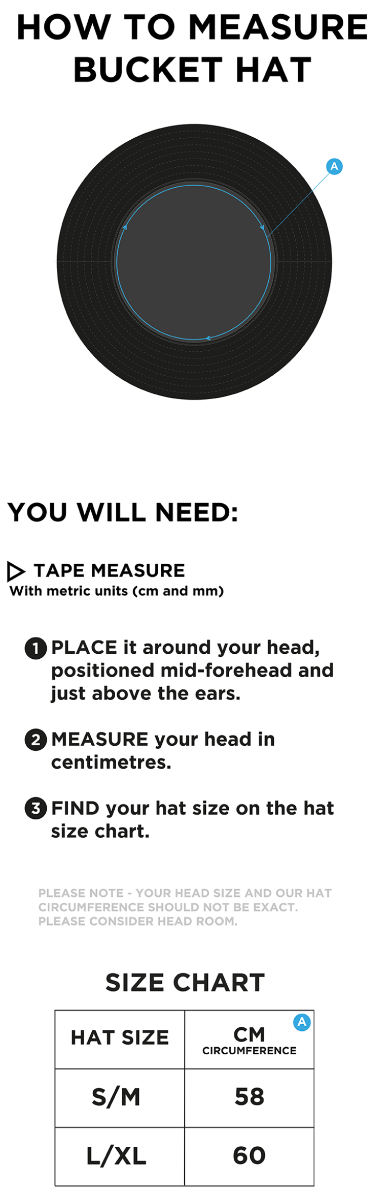 WESTCOTT CC Dual Bucket Hat - Navy - Size Guide