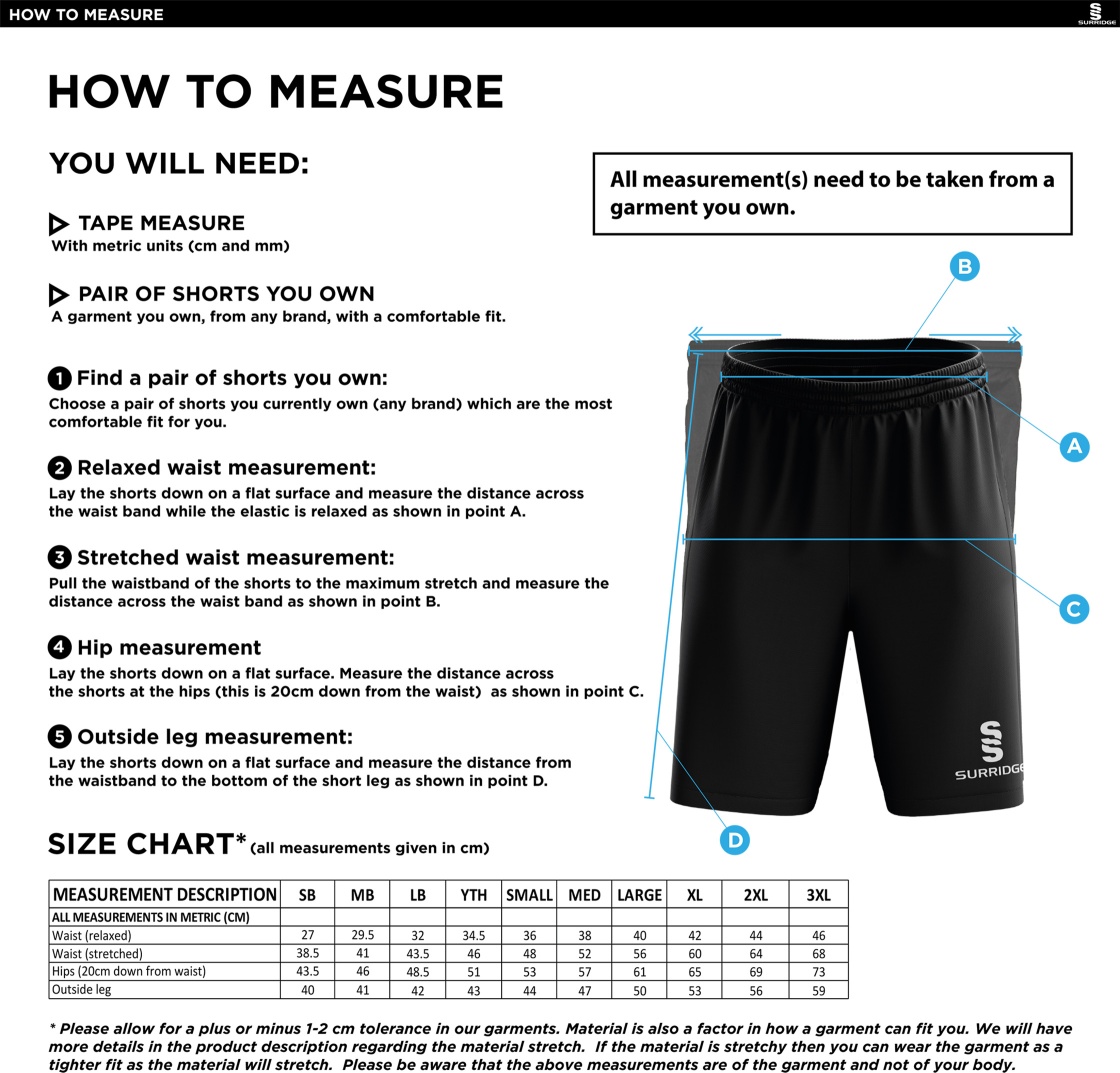 Westcott Cricket Club - Blade Shorts - Size Guide